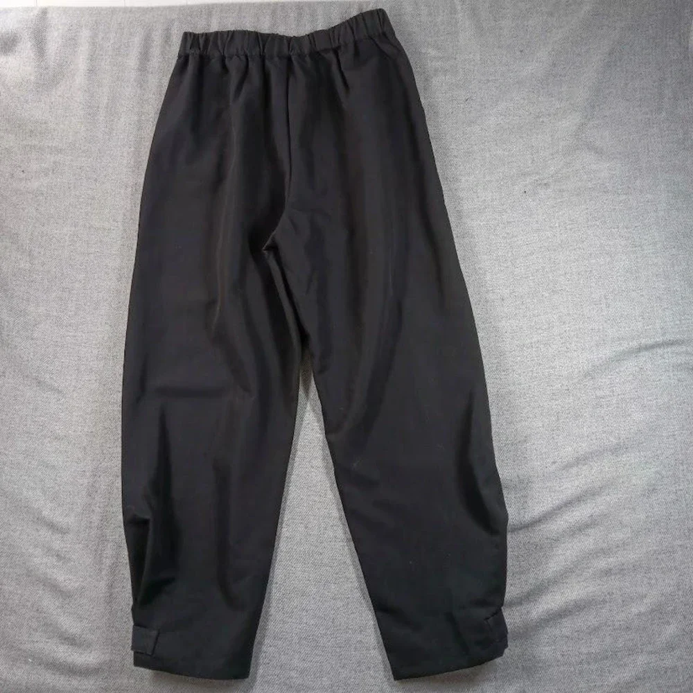 Tapered Dress Pants Womens Small Black Pleated Crepe Elastic Waist‎ Button Hem